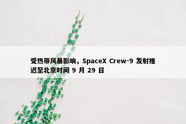 受热带风暴影响，SpaceX Crew-9 发射推迟至北京时间 9 月 29 日