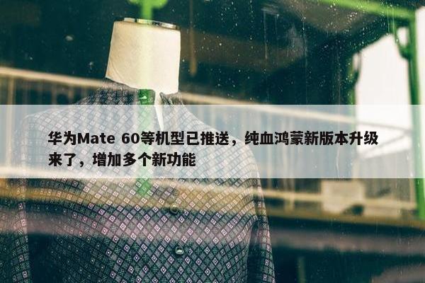 华为Mate 60等机型已推送，纯血鸿蒙新版本升级来了，增加多个新功能