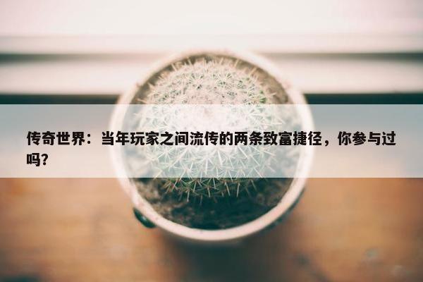 传奇世界：当年玩家之间流传的两条致富捷径，你参与过吗？