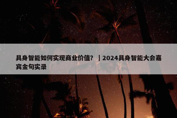 具身智能如何实现商业价值？｜2024具身智能大会嘉宾金句实录