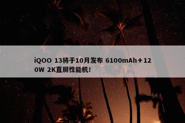 iQOO 13将于10月发布 6100mAh＋120W 2K直屏性能机！