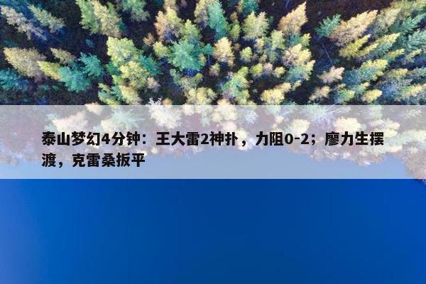 泰山梦幻4分钟：王大雷2神扑，力阻0-2；廖力生摆渡，克雷桑扳平