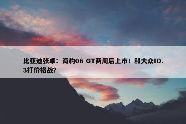 比亚迪张卓：海豹06 GT两周后上市！和大众ID.3打价格战？