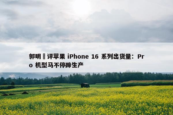 郭明錤评苹果 iPhone 16 系列出货量：Pro 机型马不停蹄生产