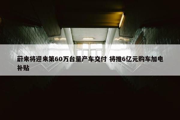 蔚来将迎来第60万台量产车交付 将推6亿元购车加电补贴