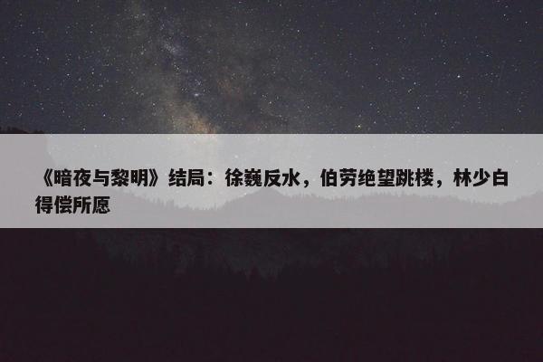 《暗夜与黎明》结局：徐巍反水，伯劳绝望跳楼，林少白得偿所愿