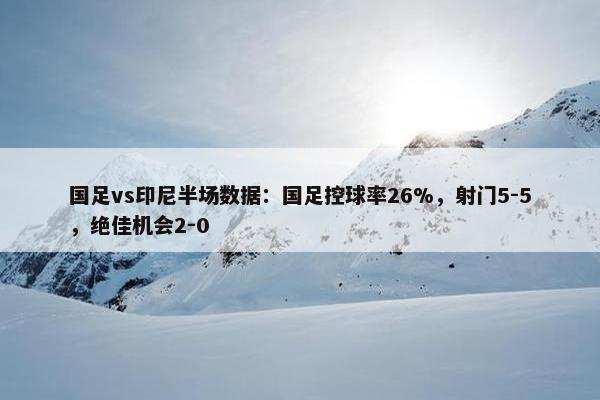 国足vs印尼半场数据：国足控球率26%，射门5-5，绝佳机会2-0