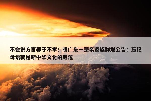 不会说方言等于不孝！曝广东一宗亲家族群发公告：忘记母语就是断中华文化的底蕴