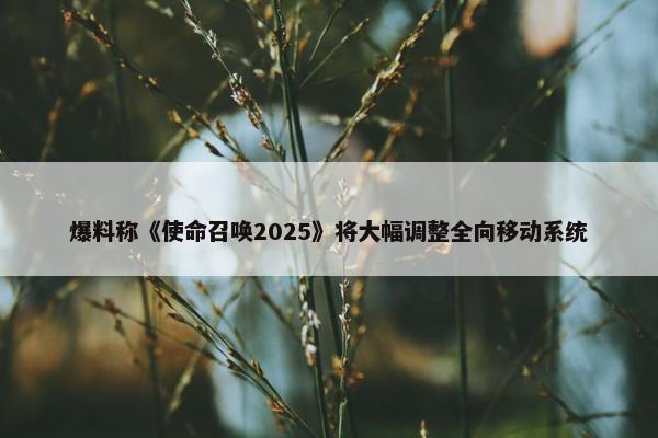 爆料称《使命召唤2025》将大幅调整全向移动系统