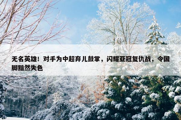 无名英雄！对手为中超弃儿鼓掌，闪耀亚冠复仇战，令国脚黯然失色