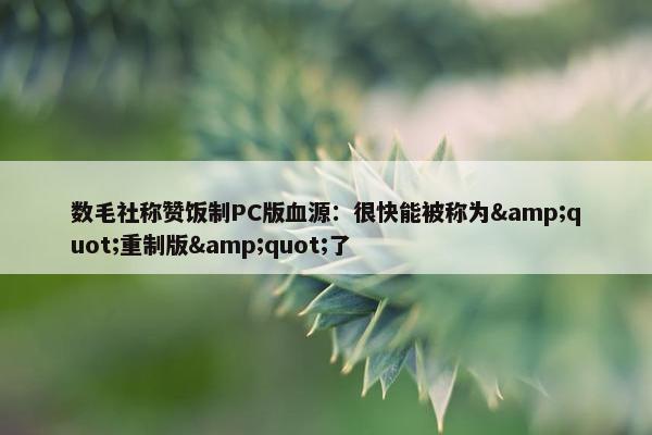 数毛社称赞饭制PC版血源：很快能被称为&quot;重制版&quot;了