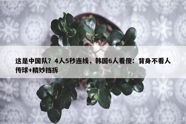 这是中国队？4人5秒连线，韩国6人看傻：背身不看人传球+精妙挡拆