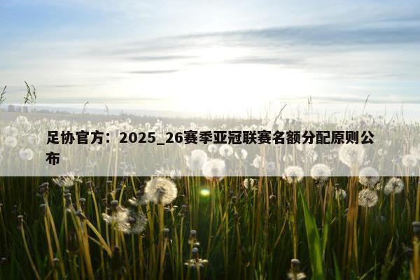 足协官方：2025_26赛季亚冠联赛名额分配原则公布