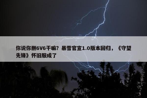 你说你删6V6干嘛？暴雪官宣1.0版本回归，《守望先锋》怀旧服成了