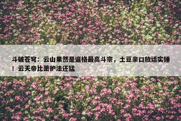 斗破苍穹：云山果然是逼格最高斗宗，土豆亲口放话实锤！云天帝比萧护法还猛