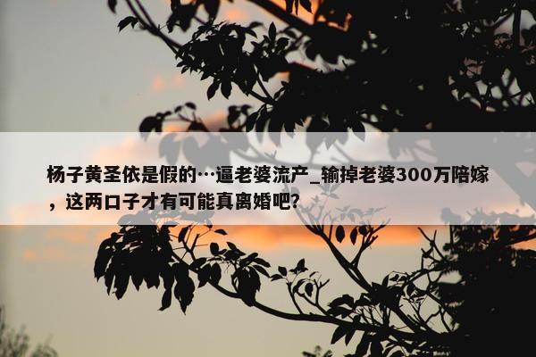 杨子黄圣依是假的…逼老婆流产_输掉老婆300万陪嫁，这两口子才有可能真离婚吧？