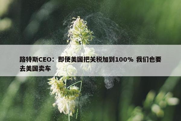 路特斯CEO：即便美国把关税加到100% 我们也要去美国卖车