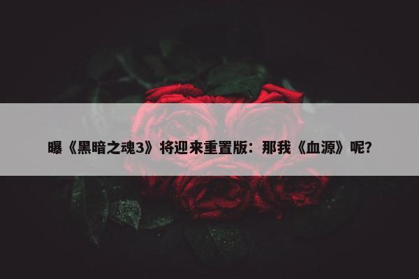 曝《黑暗之魂3》将迎来重置版：那我《血源》呢？