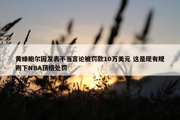 黄蜂鲍尔因发表不当言论被罚款10万美元 这是现有规则下NBA顶格处罚