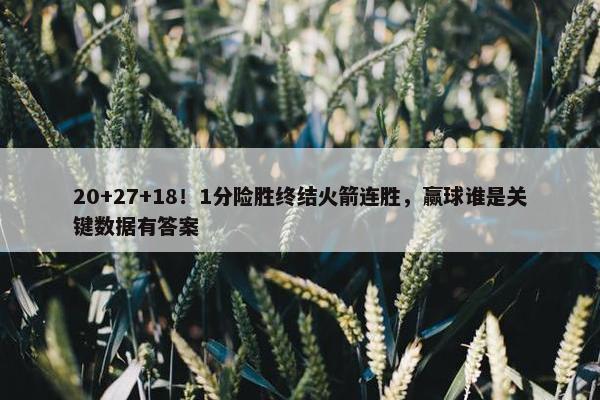 20+27+18！1分险胜终结火箭连胜，赢球谁是关键数据有答案