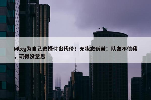 Mlxg为自己选择付出代价！无状态诉苦：队友不信我，玩得没意思