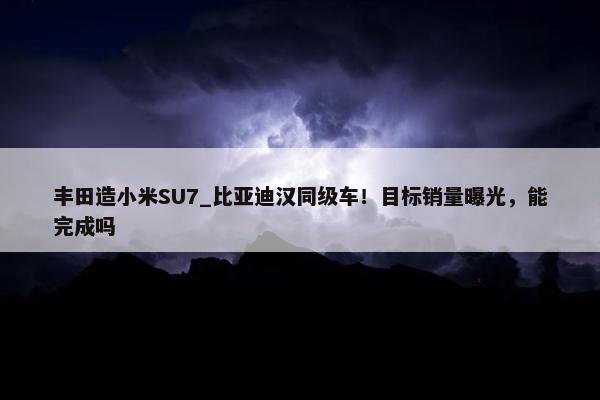 丰田造小米SU7_比亚迪汉同级车！目标销量曝光，能完成吗