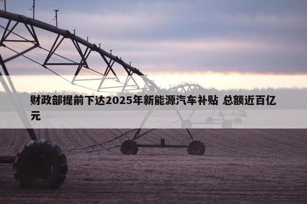 财政部提前下达2025年新能源汽车补贴 总额近百亿元