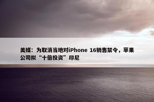 美媒：为取消当地对iPhone 16销售禁令，苹果公司拟“十倍投资”印尼